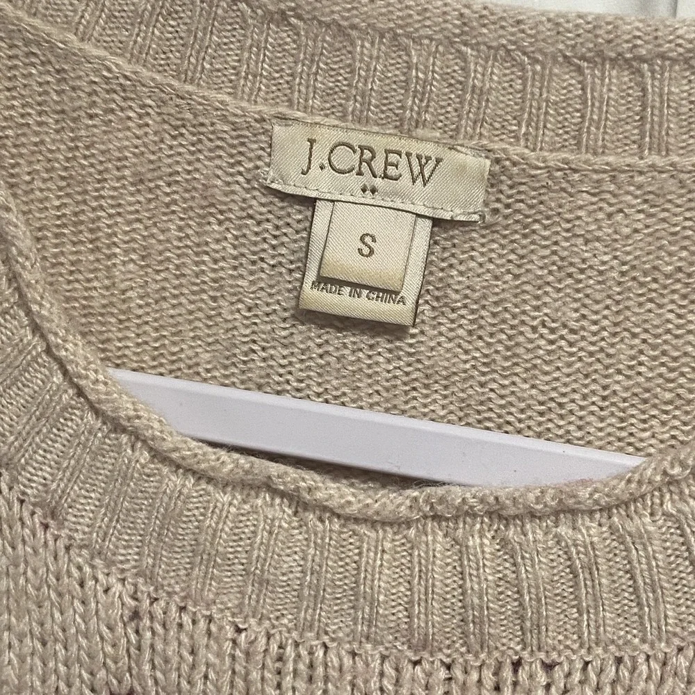 J Crew Merino Wool Blend Tan Llama Gem Embellished Crew Neck Sweater Small